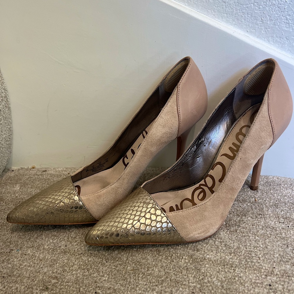 Sam Edelman Pumps heel Beige Suede with Snake tips in bronze US8